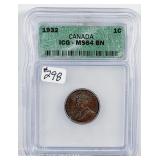 1932  Canada  Small Cent   ICG MS-64 BN
