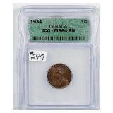 1934  Canada  Small Cent   ICG MS-64 BN
