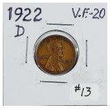 1922-D  Lincoln Cent   VF-20