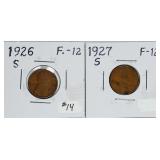 1926-S & 1927-S  Lincoln Cents   F