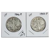 1946 & 1947  Walking Liberty Half Dollars   VF