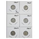 Lot of 6  Roosevelt Dimes