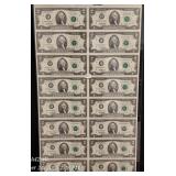 Uncut sheet of 16  1995  $2 FRN