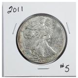 2011  $1 Silver Eagle  impaired  toned