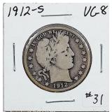 1912-S  Barber Half Dollar   VG