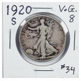 1920-S  Walking Liberty Half Dollar  VG+