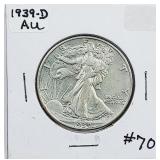 1939-D  Walking Liberty Half Dollar   AU