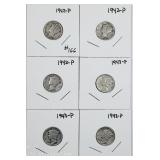 Lot of 6  Mercury Dimes