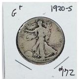 1920-S  Walking Liberty Half Dollar   G+