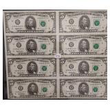Uncut sheet of 8 1995  $5 FRN