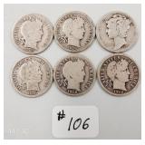 5 Barber & 1 Mercury Dime