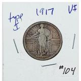1917  Type I  Standing Liberty Quarter   VF