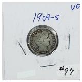 1909-S  Barber Dime   VG