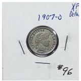 1907-O  Barber Dime   XF detail