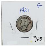 1921  Mercury Dime   G  Key date
