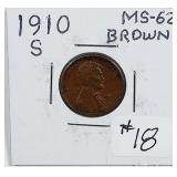 1910-S  Lincoln Cent   MS-62 Brown