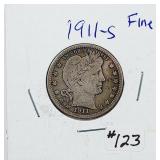 1911-S  Barber Quarter   F