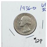 1936-D  Washington Quarter   VF-30