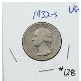 1932-S  Washington Quarter   VG  Key date