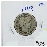 1913  Barber Quarter   G