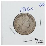 1915-S  Barber Quarter   VG