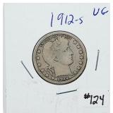 1912-S  Barber Quarter   VG