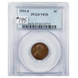 1931-S  Lincoln Cent   PCGS VF-25  Key date!
