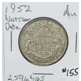 1952 narrow date  Canada  50 Cents   AU