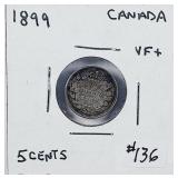 1899  Canada  5 Cents silver   VF+
