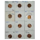 Lot of 12;  Lincoln Cents 1960-D LD - 1970-S LD