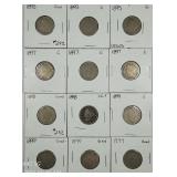 lot of 12;  Liberty Nickels  1895 - 1899  G - VG