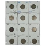 Lot of 12;  Liberty Nickels  1896 - 1899  AG - G