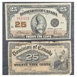 1900 & 1923  Dominion of Canada  25 Cents  G & VF