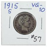 1915-S  Barber Quarter   VG-10