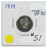 1914  Barber Dime   VF-30