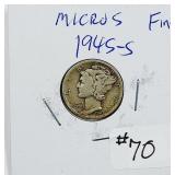 1945-S  Micro S  Mercury Dime   F