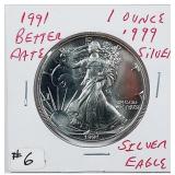 1991  $1 Silver Eagle   Unc