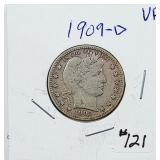 1909-D  Barber Quarter   VF