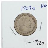 1907-S  Barber Quarter   VG