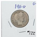 1911-D  Barber Quarter   G
