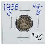 1858-O  Seated Liberty Dime   VG-8