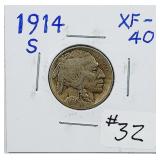 1914-S  Buffalo Nickel   XF-40