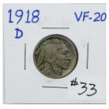 1918-D  Buffalo Nickel   VF-20