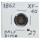 1862  Seated Liberty Half Dime   XF-40