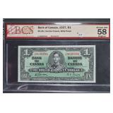 1937  $1 Bank of Canada  BCS AU-58