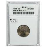 1901  Liberty Nickel   ANACS MS-62  Repunched date