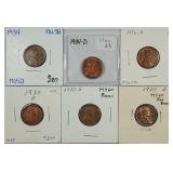 Lot of 6;  Lincoln Cents  1934 - 1937-D  AU+ - MS