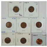 Lot of 8;  Lincoln Cents  1930 - 1940-S  VF - BU