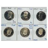 Lot of 6;  Kennedy Halves  Proof  1971-S - 1983-S