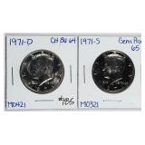 1971-D & 1971-S  Kennedy Half Dollars  BU & PF
